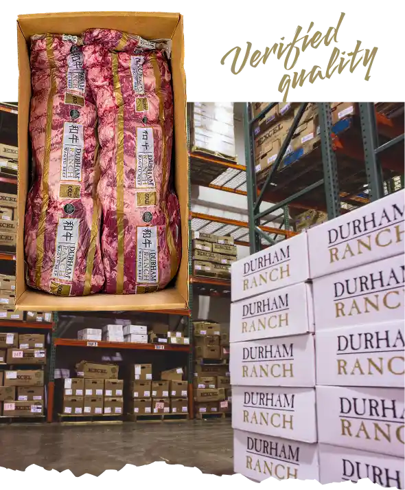 boxed specialty meats in cold storage warehouse